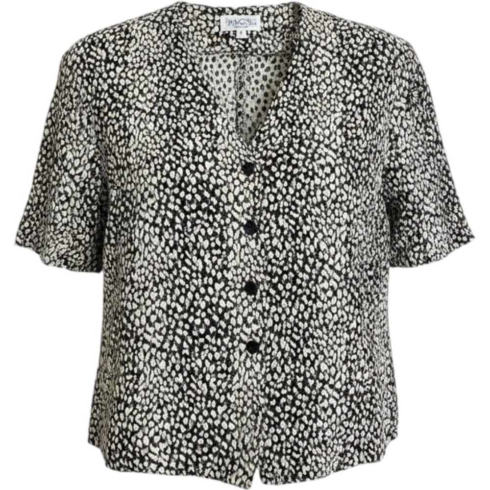 Tamotsu New York Vintage‎ Black White Animal Print Button Front Blouse Size 3